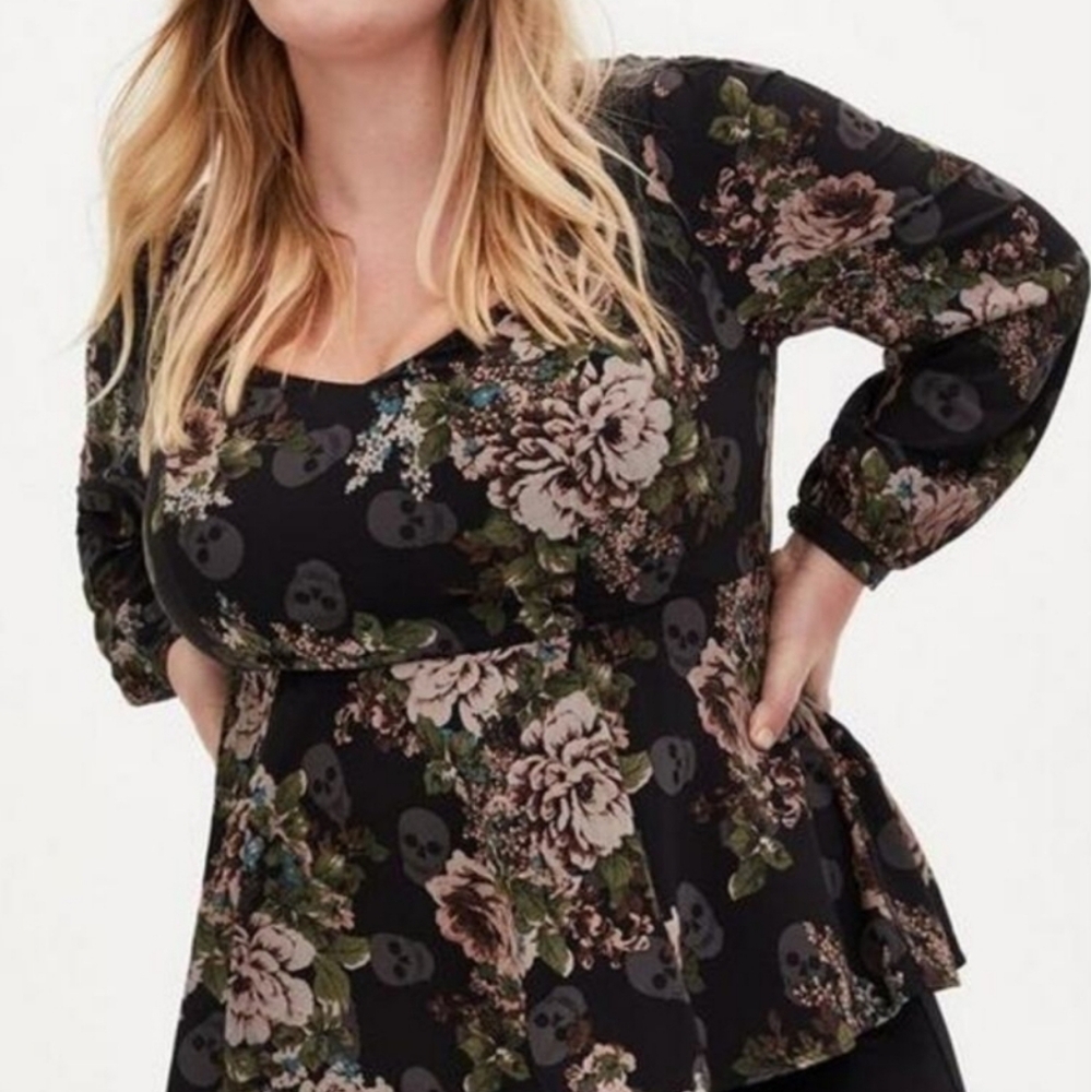 Torrid Peplum Skull and Floral
